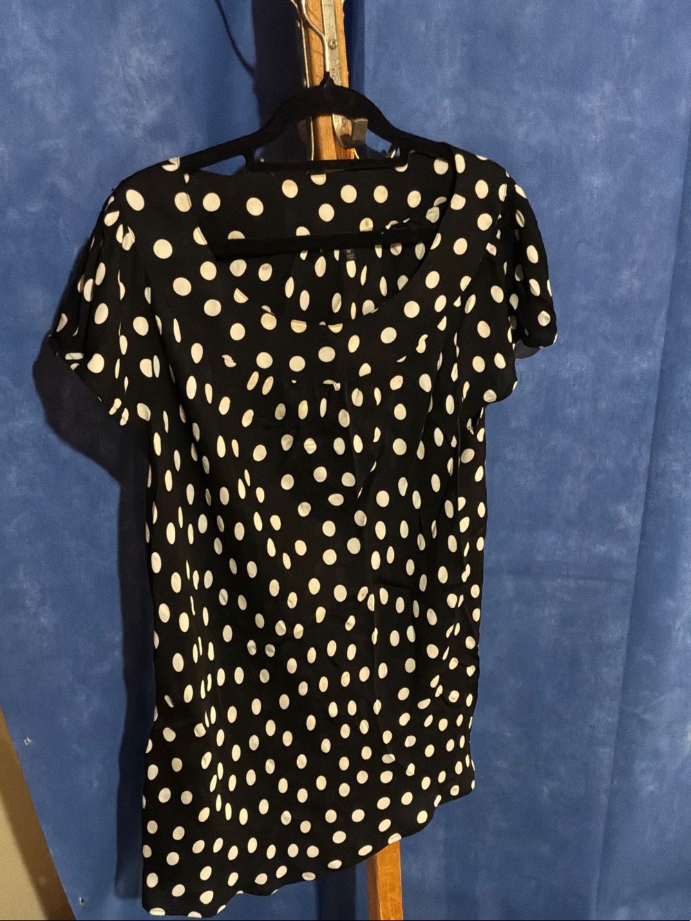 Anne Klein Black Blouse with White Polka Dots